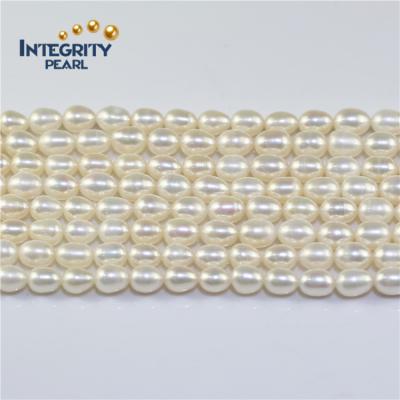 China Cream Pearl 7mm White Color Rice Pearl AA Freshwater Pearls Cultured 15 Inches Real Pearl Strand Real Freshwater Pearls String for sale