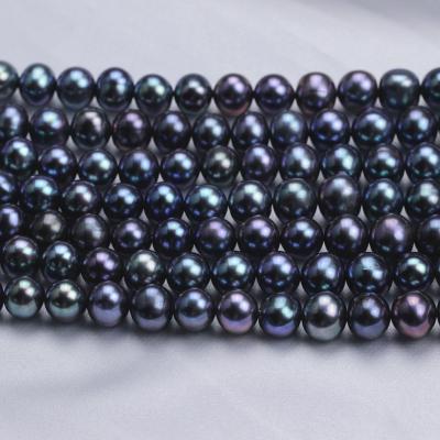 China Wholesale Freshwater Pearl 9-10mm Off The Round Black Color Cultured Freshwater Pearl Peacock Pearl Strands In Bulk for sale