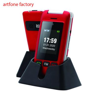 China MP3 playback artfone factory artfone C10 red double flip top phone mobile phone for the elderly for sale