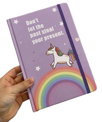 China LOW MOQ Wholesale Cheap Unicorn A5 96 Sheets 192 Hardcover Book Hardcover Pages Notebook With Elastic Band For Student Children for sale