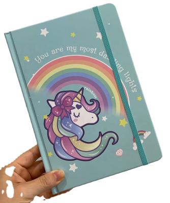 China Custom Cartoon Unicorn Hardcover Elastic Band Notebook A5 New Design Hardcover Customize Cover Design Notebook For Kid for sale