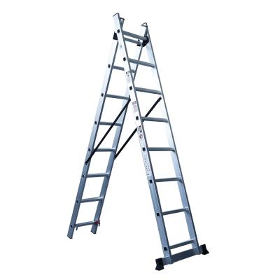 China Folding Ladders 2*7 Steps Aluminum Extension Ladder With 3 Section Roof Rope Extension Ladder for sale