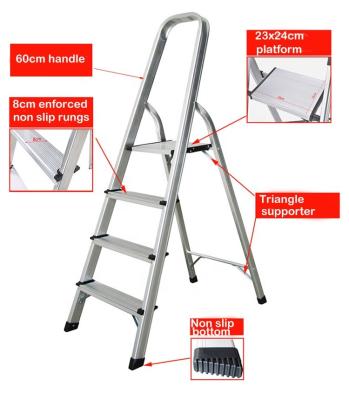 China Household 4 Step Ladder Folding Ladders Aluminum Indoor Aluminum Ladder Step Ladder Safety Ladder Factory for sale