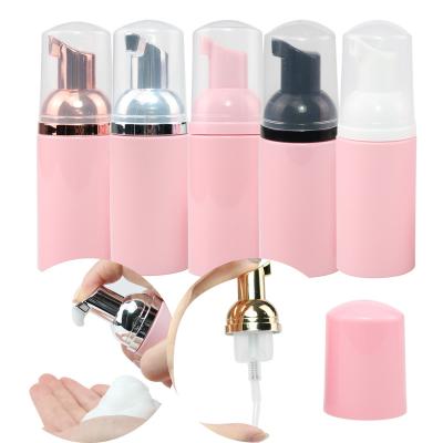 China 60ml Cosmetic Plastic Empty Pink Foam Pump Bottle With Rose Gold Portable Cosmetic Foaming Pump Bottle With Factory Price for sale