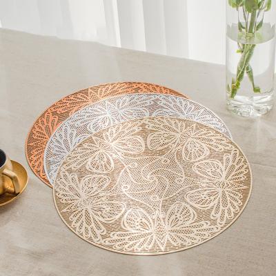 China CLASSIC Pressed Vinyl Placemats Hollow Out Laser Cut Table Mats Metallic Gold Place Mats Washable Heat Resistant Hard Kitchen Placemat for sale