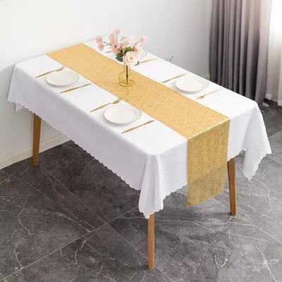 China Plain SUNTQ Wholesale Golden 12x108inch Sequins Table Runner for Parties Disposable, Sparkling Party Supplies for sale