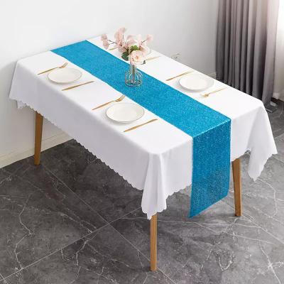 China Plain SUNTQ Wholesale Blue 12x108inch Sequins Table Runner for Parties Disposable, Sparkling Party Supplies for sale