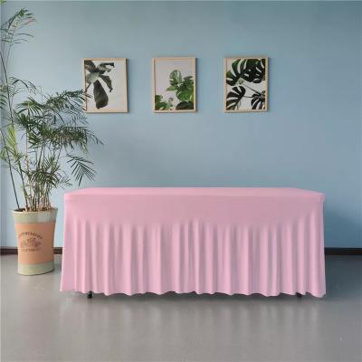 China Plain SUNTQ wholesale Baby Pink activities party city supplies colorful ruffled wedding table skirts factory table skirting for sale