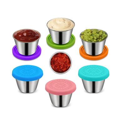 China Sustainable Salad Dressing Containers To Go Small Stainless Steel Condiment Cup with Silicone Lids, Dipping Sauce Cups for Lunch Bento Box for sale