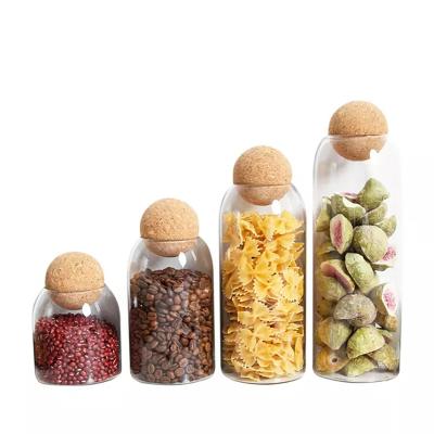 China Sustainable Round Food Glass Storage Jars with Cork Ball for Serving Dried Fruit, Candy, Coffee Borosilicate Food Canister for sale