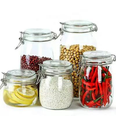 China Sustainable Glass Food Storage Jars with Airtight Clamp Lids Kitchen Canisters for Flour, Cereal, Coffee, Pasta and Canning Round Mason Jars for sale