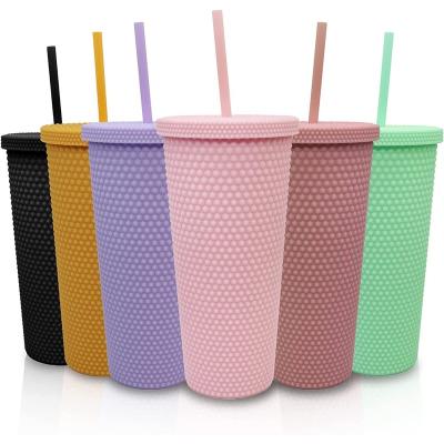 China Country SUNTQ 24Oz Matte Studded Tumbler with Leak Proof Lid and Reusable Straw Ice Coffee Travel Tumbler Double Wall Insulated BPA Free for sale