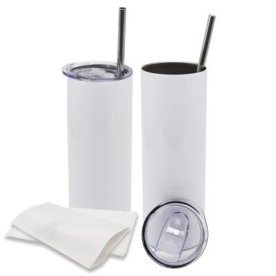 China Disposable Double Walled Vacuum Insulated Stainless Steel 20 oz Skinny Blank Matte White Sublimation Tumbler With Plastic Straw for sale