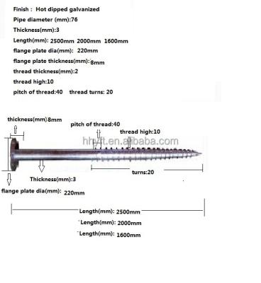 China 76*1600/2000/2500 Steel Screw Piles For Solar Panel Ground Mounting System On Sale for sale