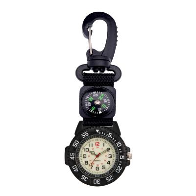 China Custom Logo Outdoor Pocket Watch Waterproof With Compass Luminous Carabiner Watch for sale