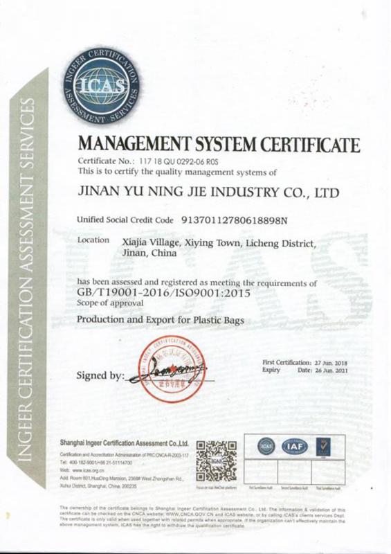 ISO9001 - Jinan Yu Ning Jie Industry Co., Ltd.