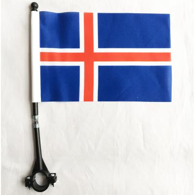 China Custom Printing Flying 14x21cm Polyester Bicycle Flag Handlebar Iceland Flag For Outdoor Cycling Decoration for sale