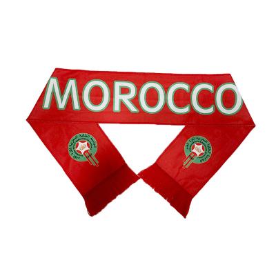 China Middle Custom Design Logo Soccer Fans Souvenir Country Morocco Flag Satin Scarf For Soccer Sports for sale