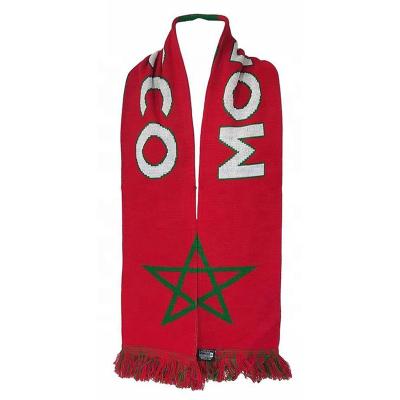 China Sports Style Football Fan Acrylic Fiber Material Logo Morocco Flag Knitting Scarf Custom For Football Club Fans Souvenir Scarf for sale