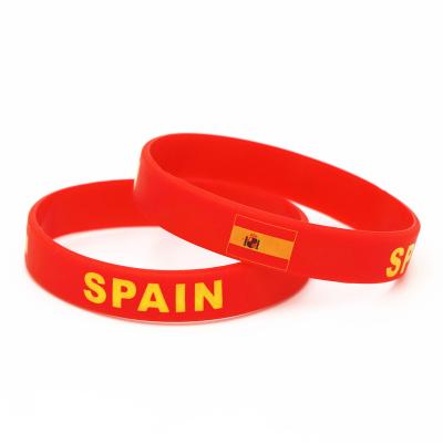 China Custom Multicolor Sports Game Hot Sale Wristband Silicone Wristband Rubber With Different Country Flag For Spain Football Fan for sale