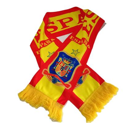 China Middle 17x135cm Taem Football Fans National Flag Spain Flag Satin Scarf For Soccer Sport Event for sale