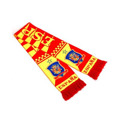 China Sports Style Custom Logo With Different Countries Flag Spain Football Fan Knitting Scarf For Football Club Fans Souvenir Scarf for sale