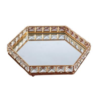 China Contemporary Crystal Hexagon Shape Cosmetic Mirror Tray for sale