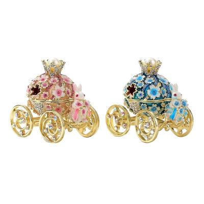 China Decoration Rhinestone Metal Rabbit Crown Trolley Jewelry Packing Box for sale