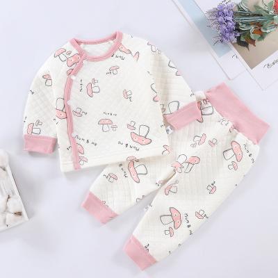 China Best Selling Anti-Shrink Winter 2PCS Thick Cotton Newborn Clothes 0-18M Boys Girls Baby 3 Layers Sets Tops Pants Suit Equipment Sets for sale