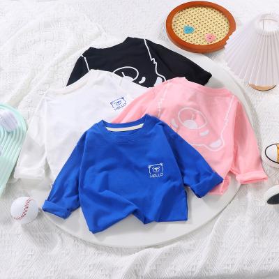 China Breathable Summer 100 Cotton Kids Long Sleeve T-shirts Combed Screen Printed Plain White Baby Boy Girls White T-shirts for sale