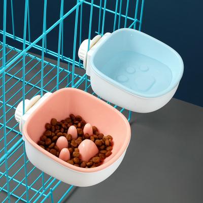 China Sustainable Wholesale Hanging Anti-Clogging Bowls Creative Plastic Hanging Bowl Pet Feeding Bowl for sale