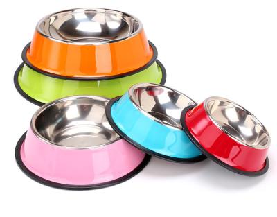 China Factory Stocked Wholesale Classic Models Thickened Stainless Steel Dog Bowls Non-slip Single Pet Fressnapf Dog Feeder To Accept Custom Made for sale