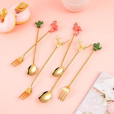 China Viable Christmas Stainless Steel Coffee Dessert Spoon Fork Metal Cutlery Set Elk Christmas Gift Flatware Set Box for sale