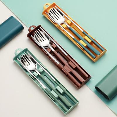 China Sustainable Reusable Reusable Spoon Fork Chopsticks Travel Flatware Student 18/10 Stainless Steel Camping Cutlery Set Portable With Box for sale