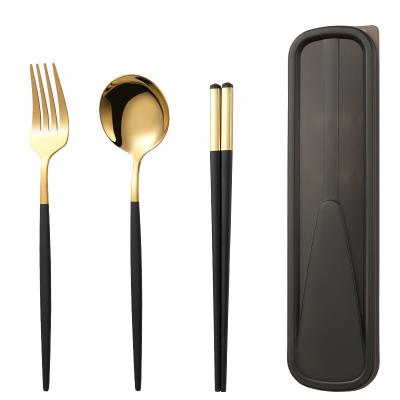 China Student Elegant Travel Portuguese Cutlery Stainless Steel Spoon Fork Chopsticks Portable Viable Flatware Set With Box 3pcs Set for sale