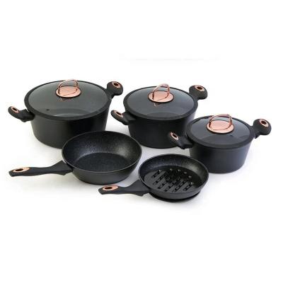 China Europe new design 10pcs forged aluminum stone marble coating cookware set for sale