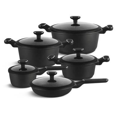 China Europe die cast aluminum cookware 10pcs black marble coating set for sale