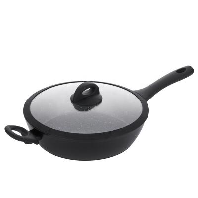 China Europe 28cm Forged Black Marble Stick Liner Non Frying Pan Saute Pan for sale