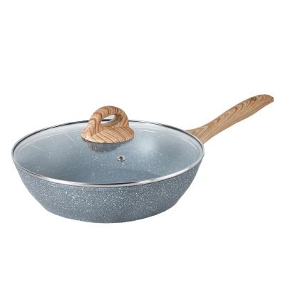 China Europe Home and Kitchen Forged Aluminum Gray Marble Non Stick Deep Frying Cookware Sauté Pan with Glass Lid for sale