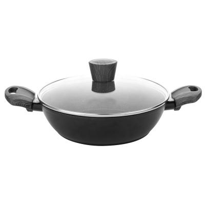 China Europe Forged Marble Bottom Full Induction Shallow Casserole Pot With Glass Lid for sale