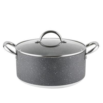 China Europe Pressed Aluminum Gray Stone Marble Coating Casserole Pot With Glass Lid for sale