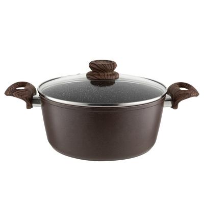 China Europe Aluminum Forged Kitchenware Brown Marble Coating Casserole With Lid for sale