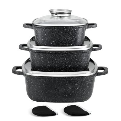 China Europe Die Cast Aluminum Marble Stick Liner 20 Black /24 /28 Cm Square Casserole Unset With Lid for sale