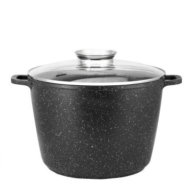 China Europe Die 24 / 28 cm Cast Aluminum Stock Pot Black Marble Coating High Casserole With Lid for sale