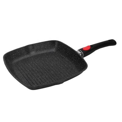 China Europe Die Cast Aluminum 3 Layer Liner Marble Grill Pan With Detachable Handle for sale