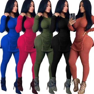 China NM8081 Ladies Winter Fall Pants Thin Edge Breathable Fashion Casual Two Piece Set Long Sleeve Split Solid Color Woven Women 2 Piece Set for sale