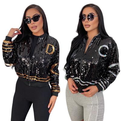 China Fashion W0006 Design Long Sleeve Breathable Sexy Glitter Top Zipper Full Slim Fit Street Outwear Brand Women's Jacket for sale