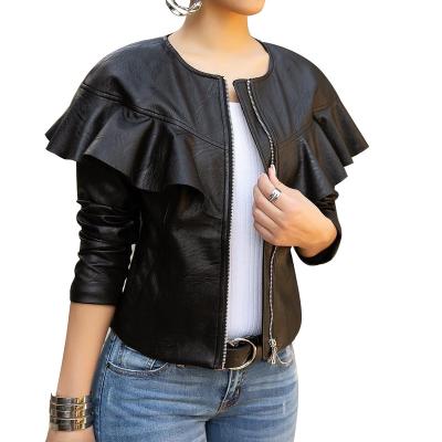 China 2021 New Arrivals Anti-wrinkle Women's Spring And Summer Ruffled Leather Jacket With High Quality for sale