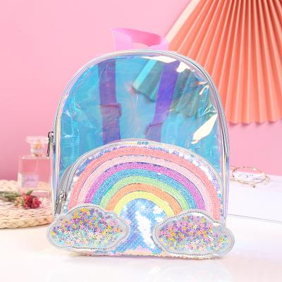 China Unicorn Transparent Laser Hair Ball School Bag Student Cartoon Backpack Outdoor Waterproof Travel Backpack for sale