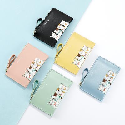 China 2021 Hot Selling Female Purse Waterproof Lovely Cartoon Style Cats Printing Korean Preppy PU Coin for sale